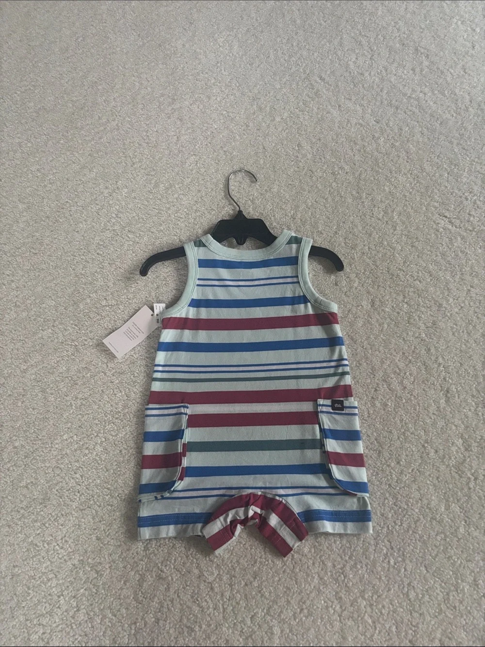 Tea Striped Sleeveles 100%Cotton Baby Romper in Light Green, Royal Blue & Maroon